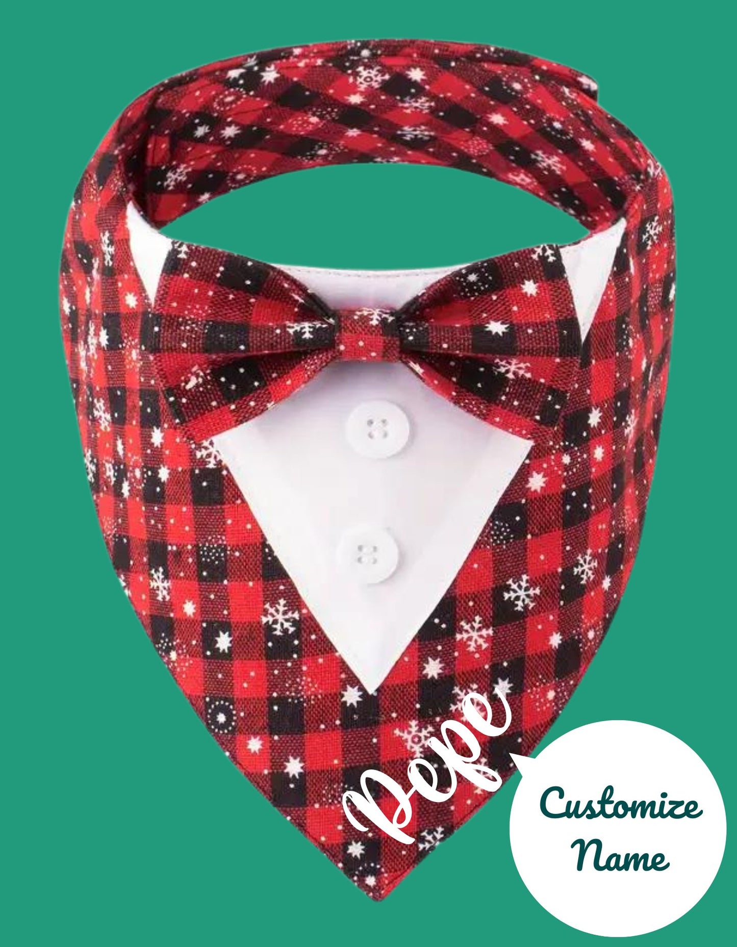 Christmas Plaid Dog Tuxedo Bandana | Customizable Name - Three2Tango Tee's