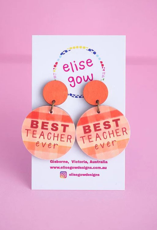 Handmade Earrings - Best Teacher Ever - Pink Hearts - Three2Tango Tee's