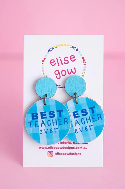 Handmade Earrings - Best Teacher Ever - Pink Hearts - Three2Tango Tee's