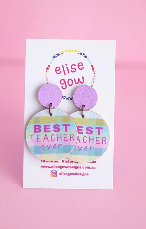 Handmade Earrings - Best Teacher Ever - Pink Hearts - Three2Tango Tee's