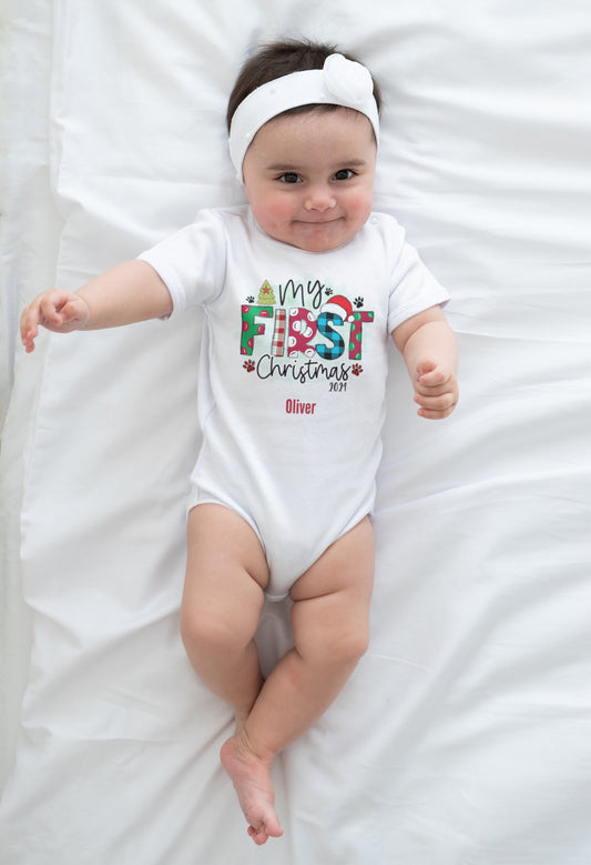 My First Christmas Baby Bodysuit 2024 - Xmas Spirit - Three2Tango Tee's